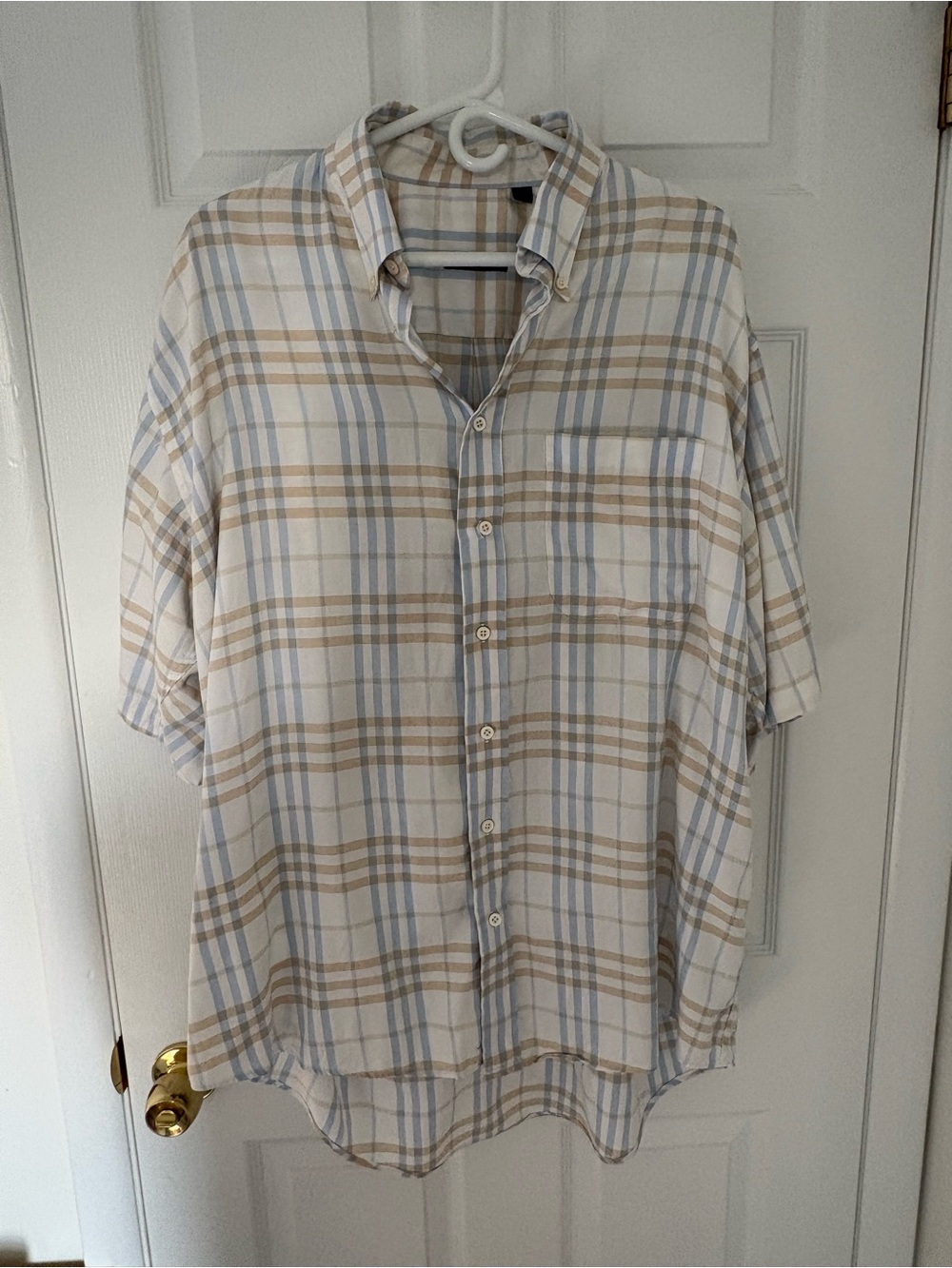 Burberry Cream/tan/light blue Nova Check 💯 cotton button down
